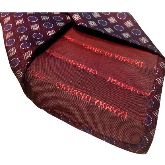 Giorgio Armani Cravatte Tie Wine Red Pattern Square Circle Blue Gold - Picture 4 of 4